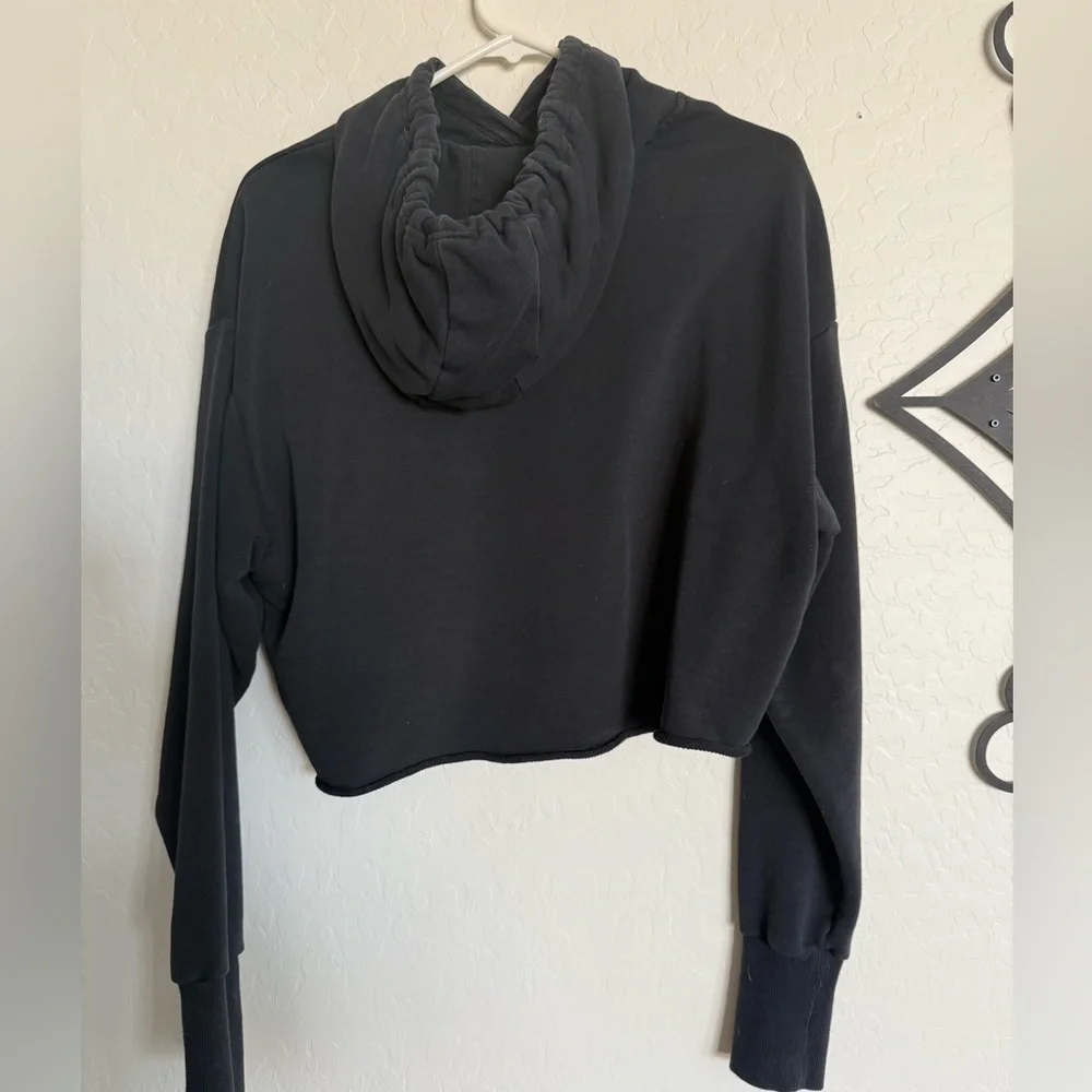 ADIDAS Black Cropped Hoodie with Green Iridescent Logo - XS - Picture 4 of 5